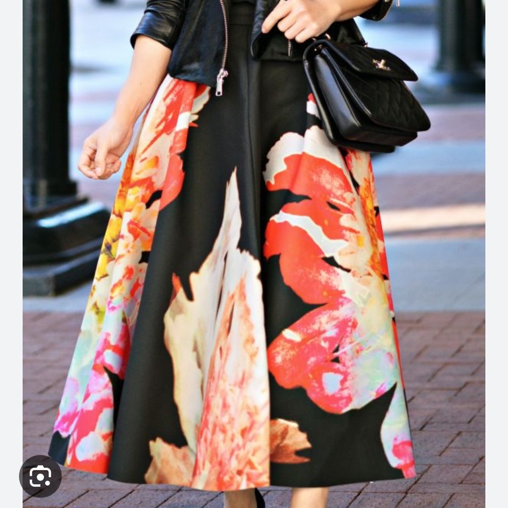 H&M Multicolor Floral Midi Skirt